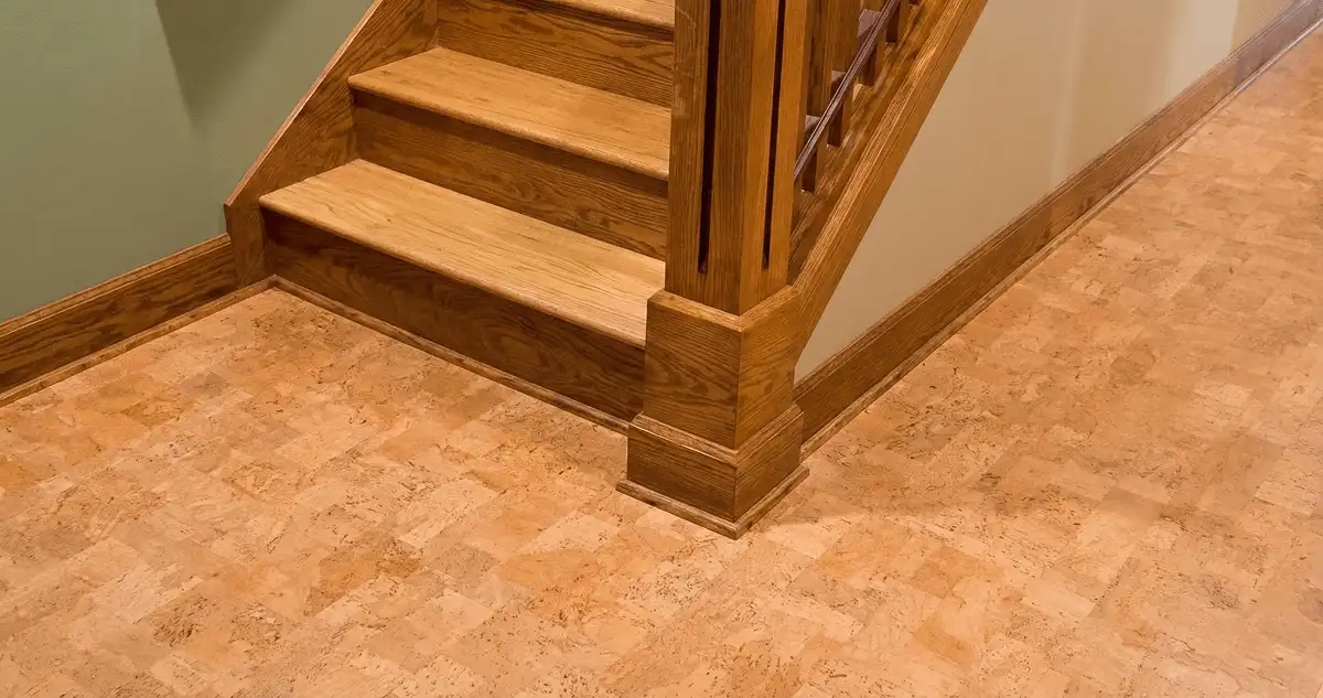 End of a staircase with cork flooring in Cape Coral, FL